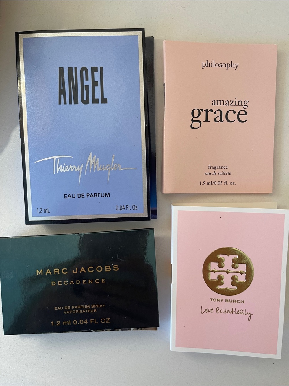 Deluxe, perfume, samples, angel, decadence, Tory, Burch, amazing grace
